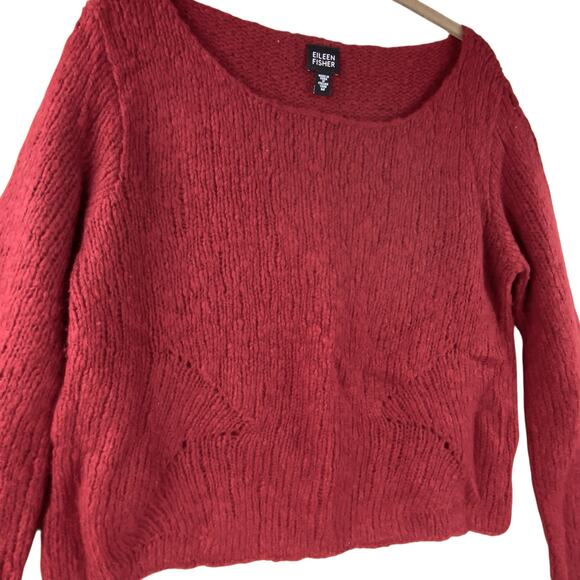 Eileen Fisher Wool Blend Sweater Size M Warm Brick Red Boxy Fit - Picture 2 of 8